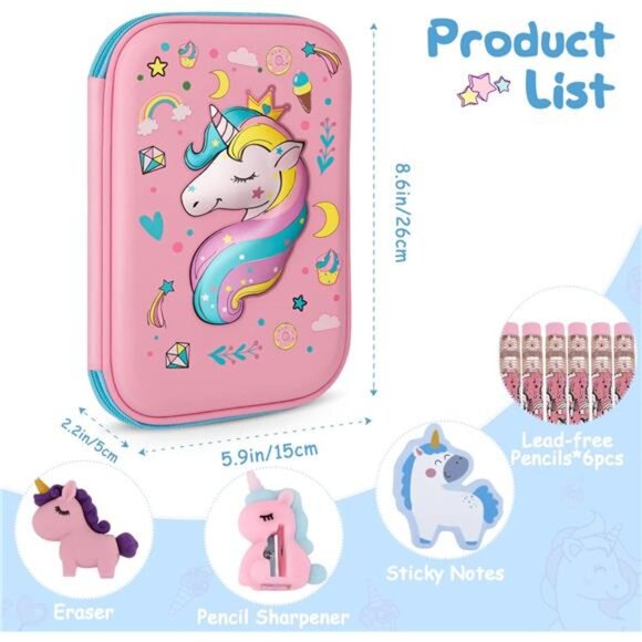 New Cute Unicorn Pencil‎ Case for Girls: 3D EVA Large Capacity with Compartments - Picture 2 of 8